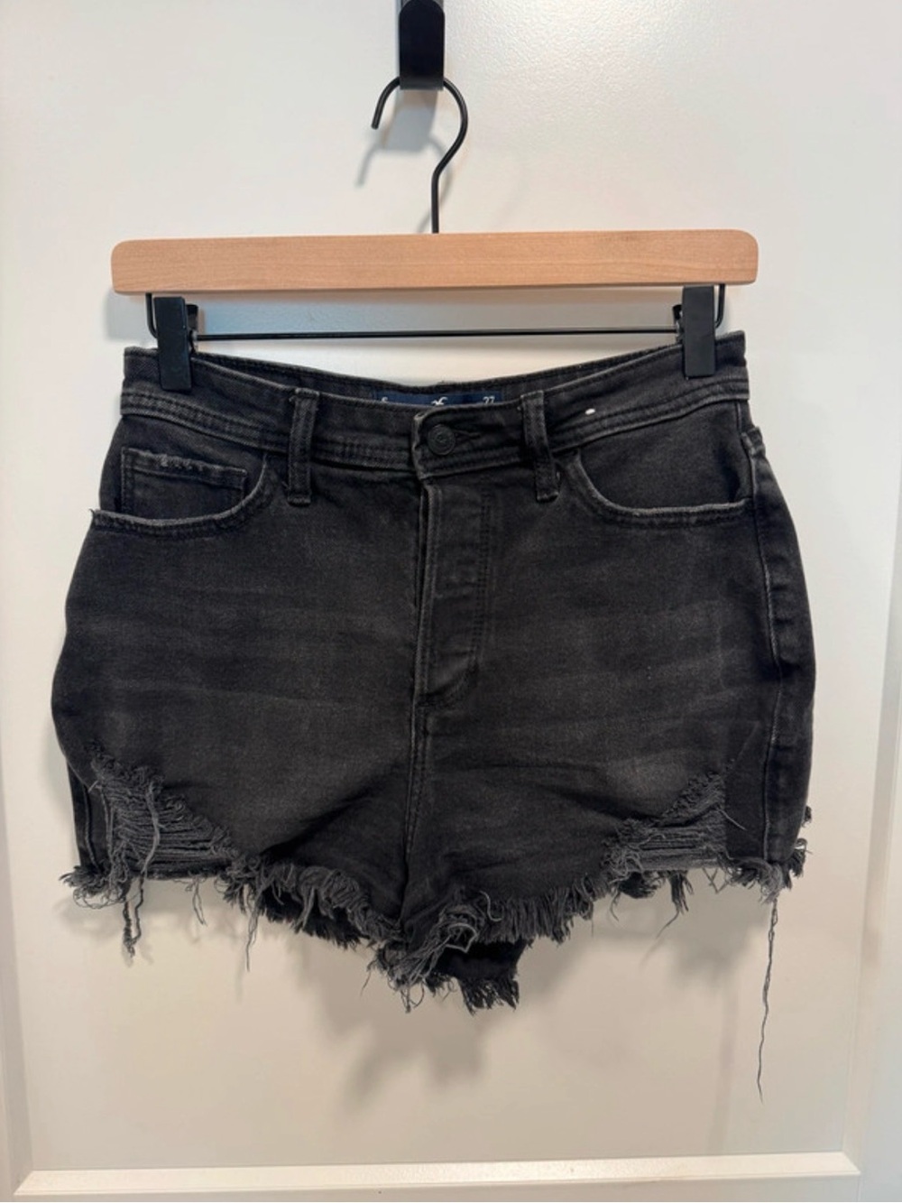 Black Distressed Denim Women's Shorts